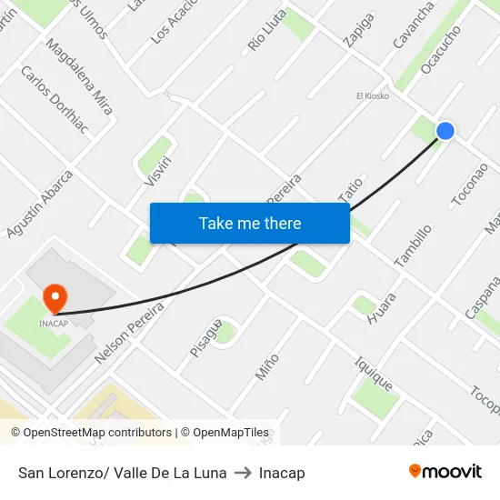 San Lorenzo/ Valle De La Luna to Inacap map