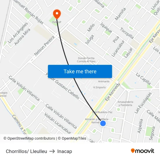 Chorrillos/ Lleulleu to Inacap map