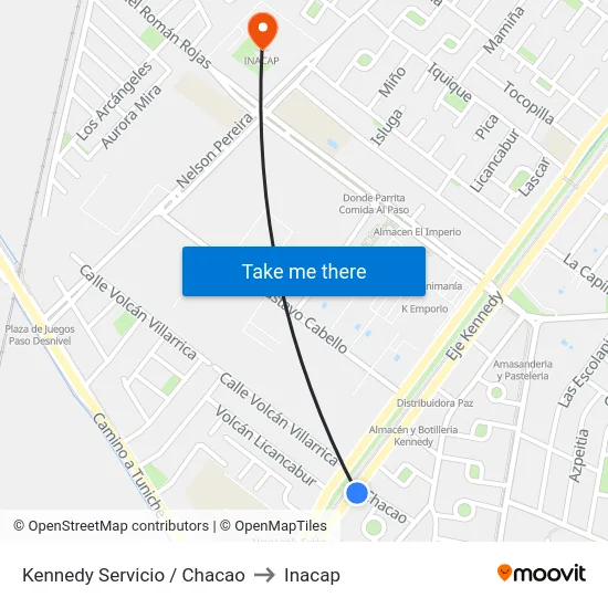 Kennedy Servicio / Chacao to Inacap map