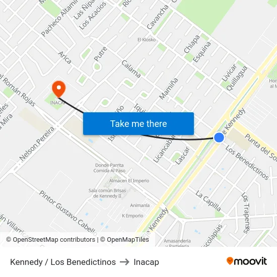 Kennedy / Los Benedictinos to Inacap map