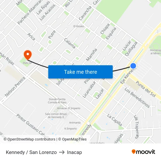 Kennedy / San Lorenzo to Inacap map