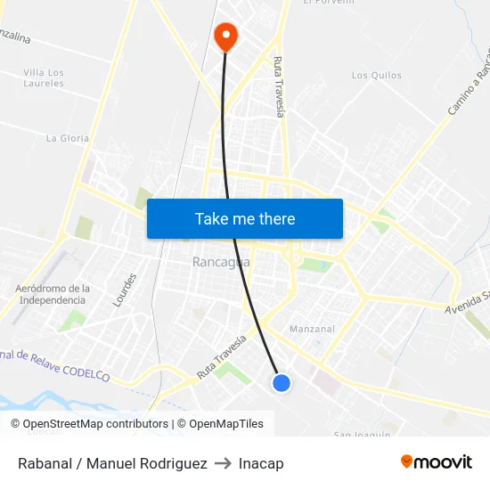 Rabanal / Manuel Rodriguez to Inacap map