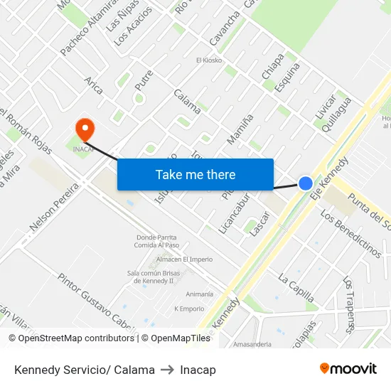 Kennedy Servicio/ Calama to Inacap map