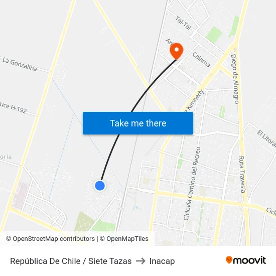 República De Chile / Siete Tazas to Inacap map