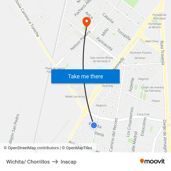 Wichita/ Chorrillos to Inacap map