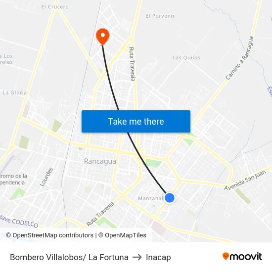 Bombero Villalobos/ La Fortuna to Inacap map