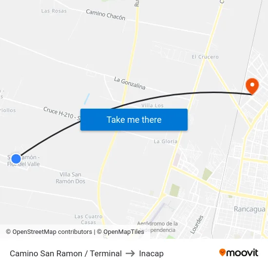 Camino San Ramon / Terminal to Inacap map