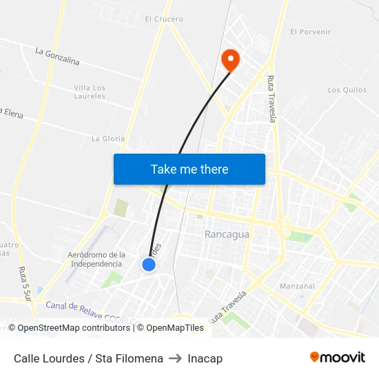 Calle Lourdes / Sta Filomena to Inacap map