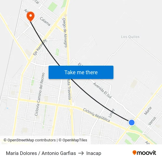 María Dolores / Antonio Garfias to Inacap map