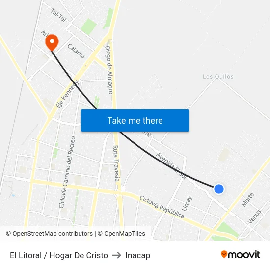 El Litoral / Hogar De Cristo to Inacap map