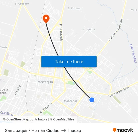 San Joaquín/ Hernán Ciudad to Inacap map