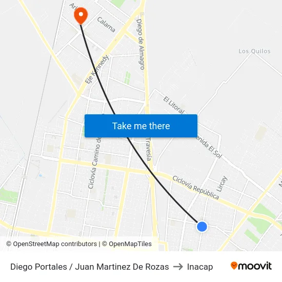 Diego Portales / Juan Martinez De Rozas to Inacap map