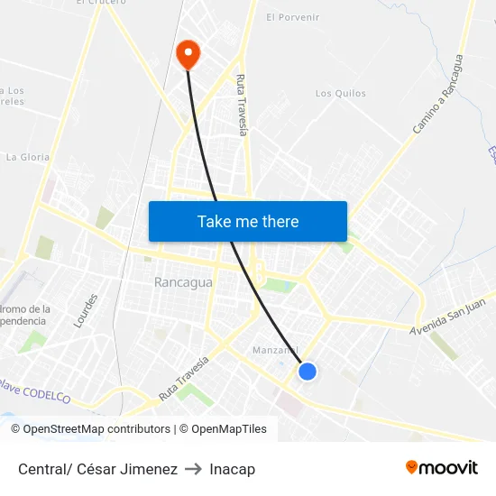 Central/ César Jimenez to Inacap map