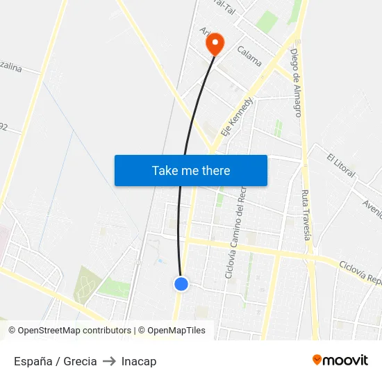 España  / Grecia to Inacap map