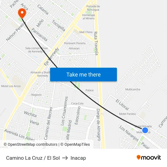 Camino La Cruz / El Sol to Inacap map