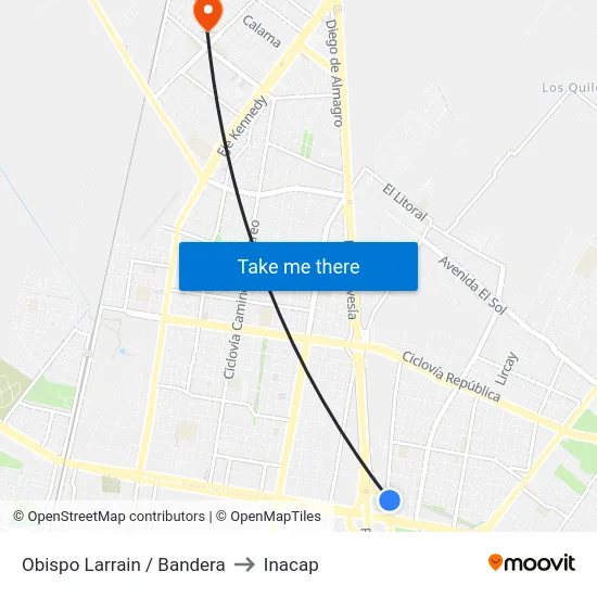Obispo Larrain / Bandera to Inacap map