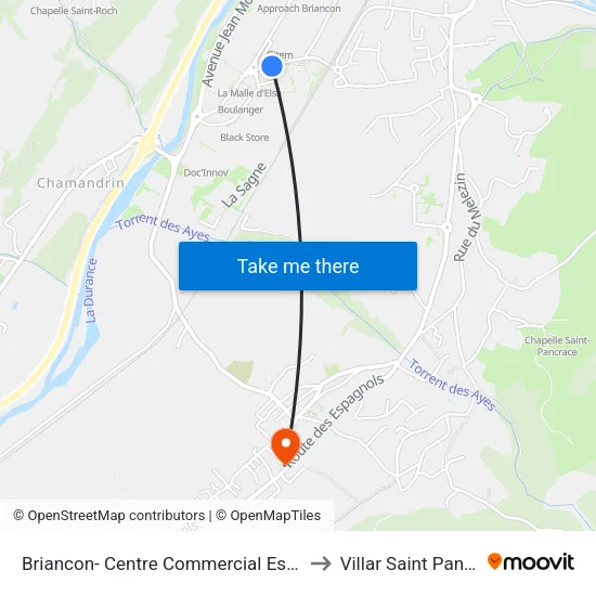 Briancon- Centre Commercial Espace Sud to Villar Saint Pancrace map