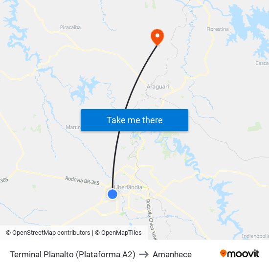 Terminal Planalto (Plataforma A2) to Amanhece map