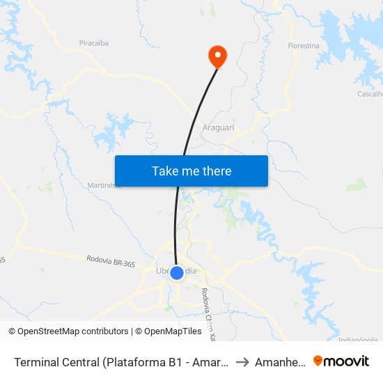 Terminal Central (Plataforma B1 - Amarelo) to Amanhece map