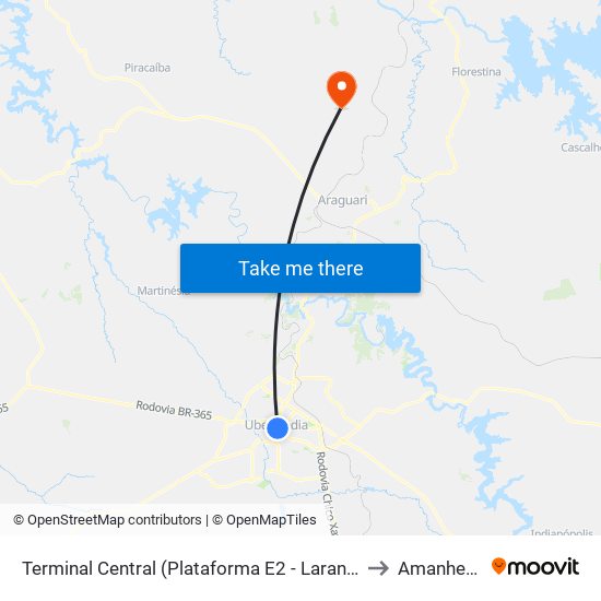 Terminal Central (Plataforma E2 - Laranja) to Amanhece map