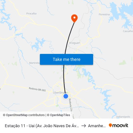 Estação 11 - Uai (Av. João Naves De Ávila) to Amanhece map