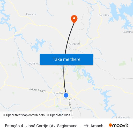 Estação 4 - José Carrijo (Av. Segismundo Pereira) to Amanhece map