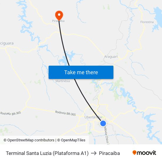 Terminal Santa Luzia (Plataforma A1) to Piracaiba map