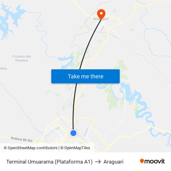 Terminal Umuarama (Plataforma A1) to Araguari map