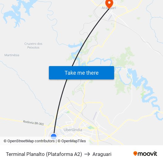 Terminal Planalto (Plataforma A2) to Araguari map