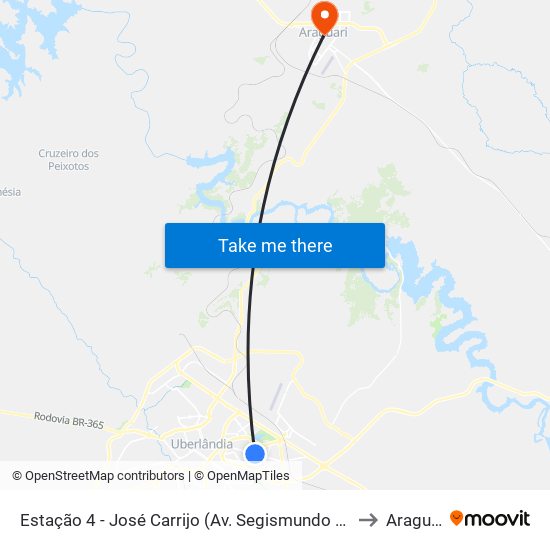 Estação 4 - José Carrijo (Av. Segismundo Pereira) to Araguari map