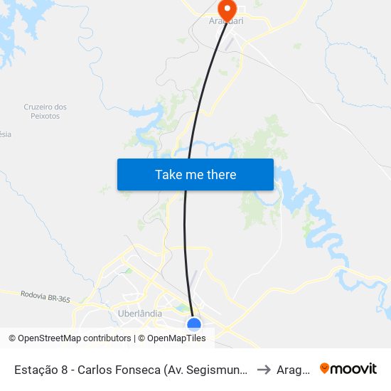 Estação 8 - Carlos Fonseca (Av. Segismundo Pereira) to Araguari map