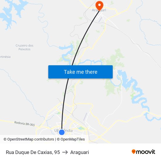 Rua Duque De Caxias, 95 to Araguari map