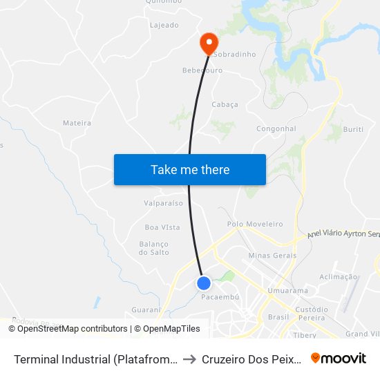 Terminal Industrial (Platafroma A1) to Cruzeiro Dos Peixotos map