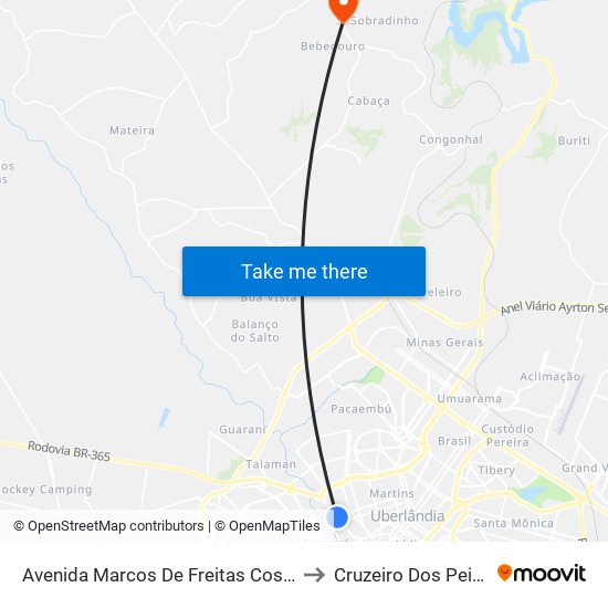 Avenida Marcos De Freitas Costa, 1055 to Cruzeiro Dos Peixotos map