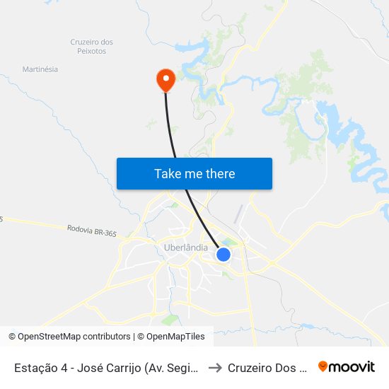 Estação 4 - José Carrijo (Av. Segismundo Pereira) to Cruzeiro Dos Peixotos map