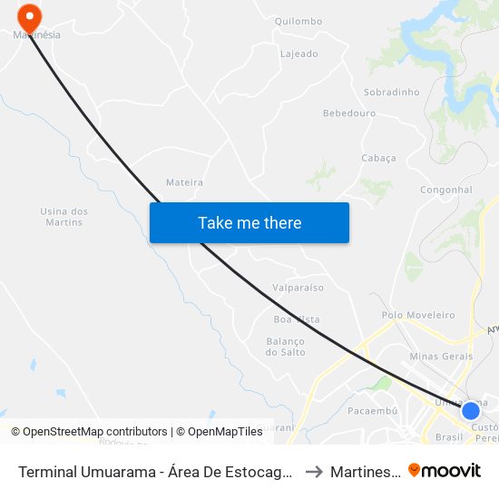 Terminal Umuarama - Área De Estocagem to Martinesia map