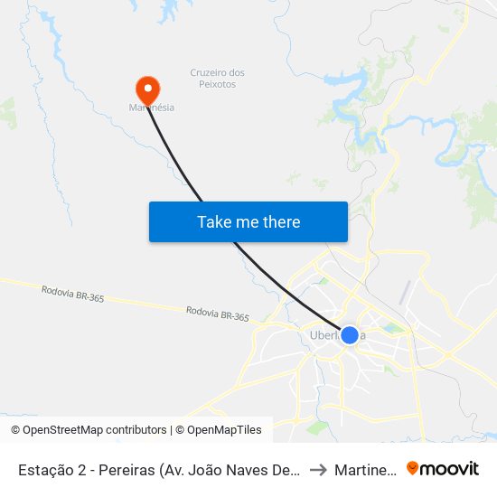 Estação 2 - Pereiras (Av. João Naves De Ávila) to Martinesia map