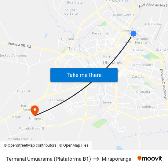 Terminal Umuarama (Plataforma B1) to Miraporanga map