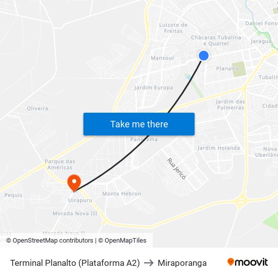 Terminal Planalto (Plataforma A2) to Miraporanga map