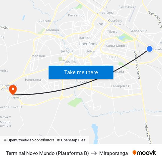 Terminal Novo Mundo (Plataforma B) to Miraporanga map