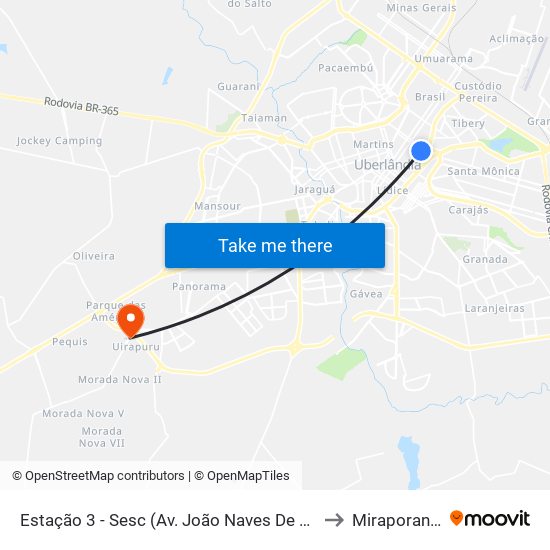 Estação 3 - Sesc (Av. João Naves De Ávila) to Miraporanga map