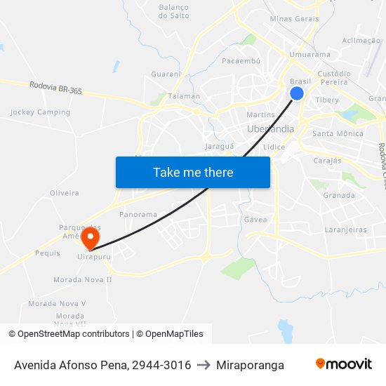 Avenida Afonso Pena, 2944-3016 to Miraporanga map