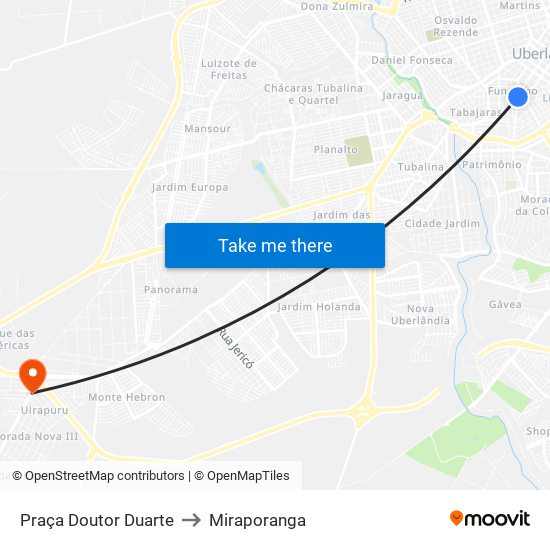 Praça Doutor Duarte to Miraporanga map