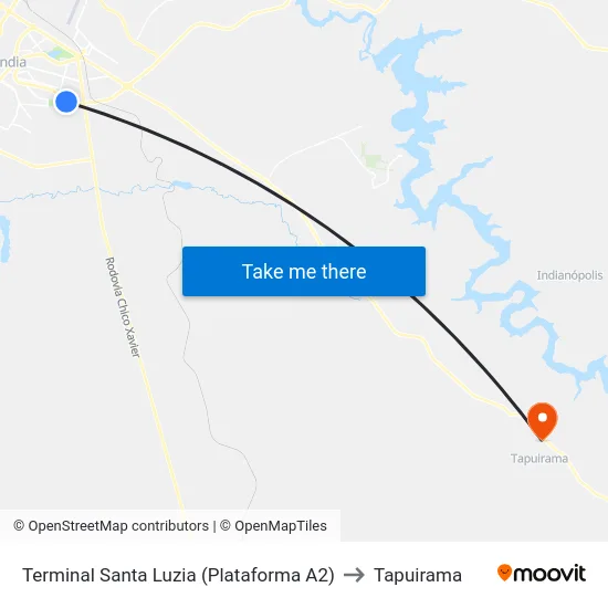 Terminal Santa Luzia (Plataforma A2) to Tapuirama map
