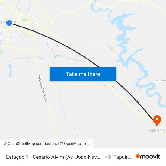 Estação 1 - Cesário Alvim (Av. João Naves De Ávila) to Tapuirama map