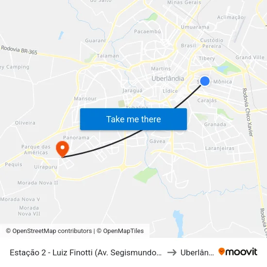 Estação 2 - Luiz Finotti (Av. Segismundo Pereira) to Uberlândia map