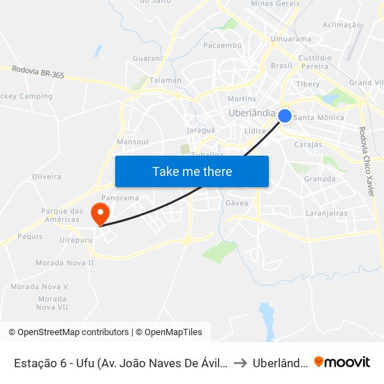 Estação 6 - Ufu (Av. João Naves De Ávila) to Uberlândia map