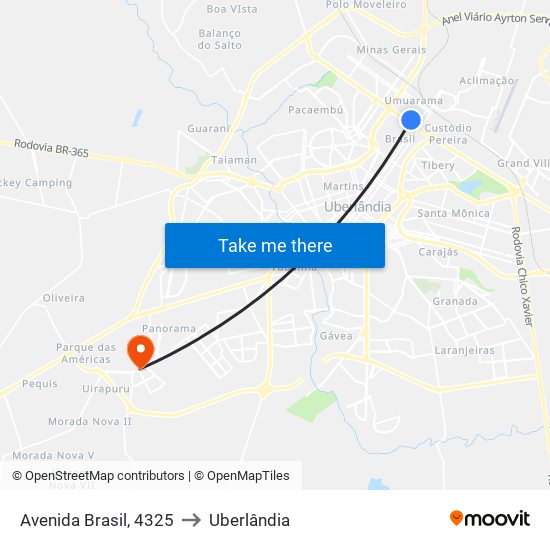 Avenida Brasil, 4325 to Uberlândia map