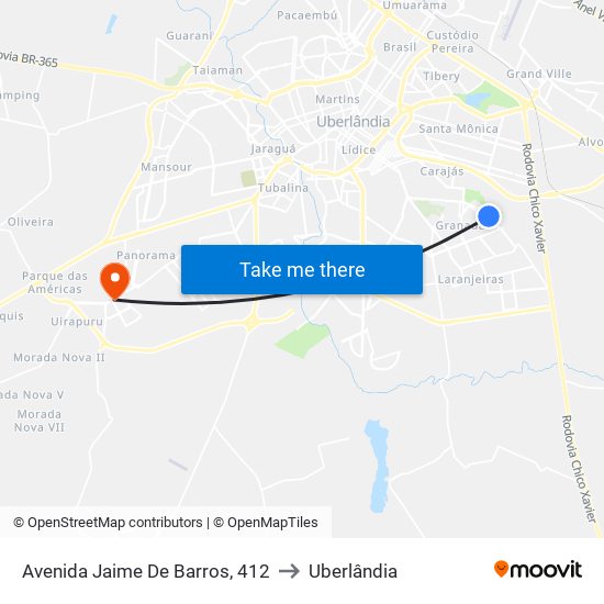 Avenida Jaime De Barros, 412 to Uberlândia map