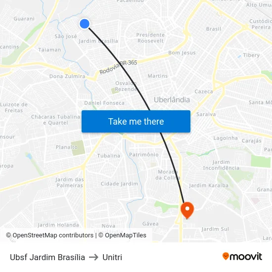 Ubsf Jardim Brasília to Unitri map